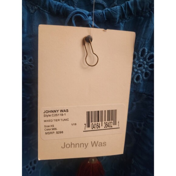 Johnny Was Eyelet Blue Tunic Top Mini Dress Boho Cottagecore Farmhouse Size XS - Picture 6 of 9